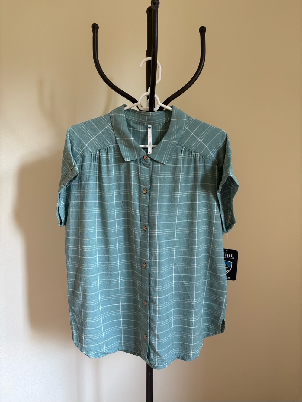 Relaxed Sage Green Plaid Button-Down Shirt